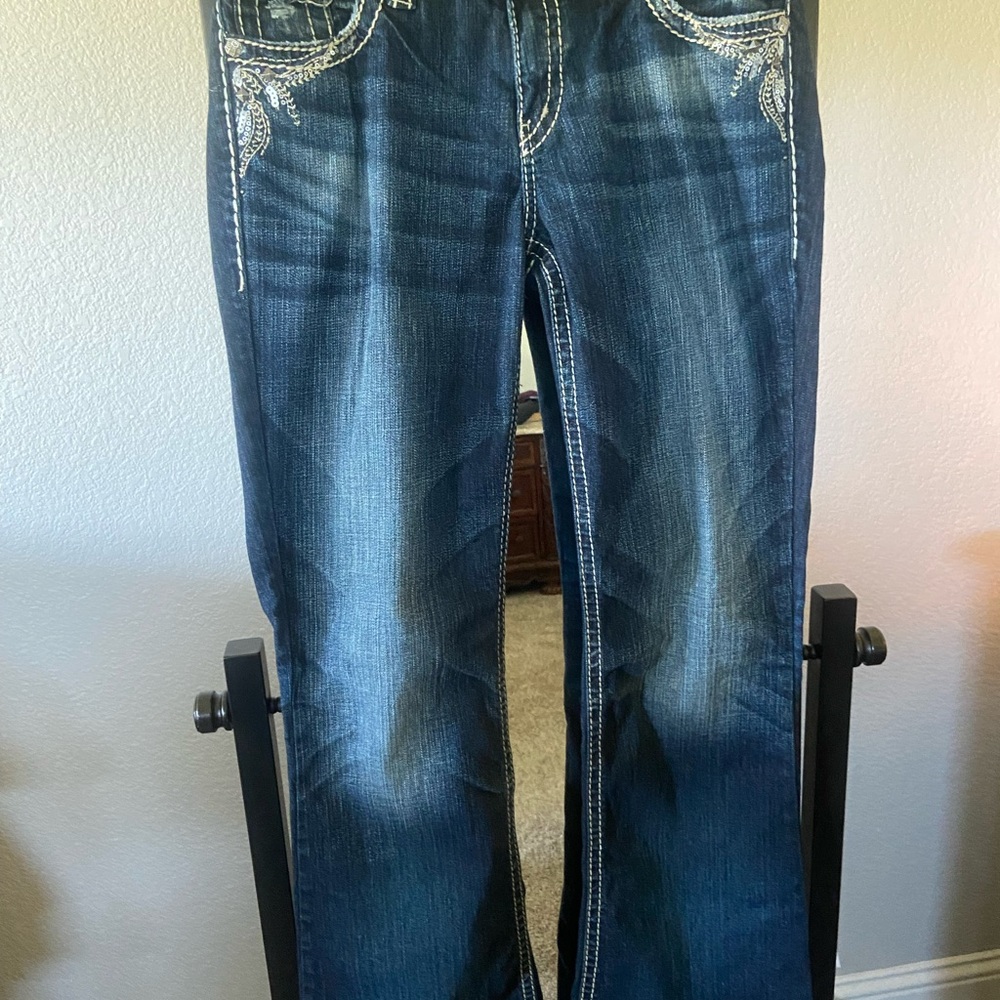 Silver Jeans Medium Dark Blue Embroidered Wide Leg Jeans